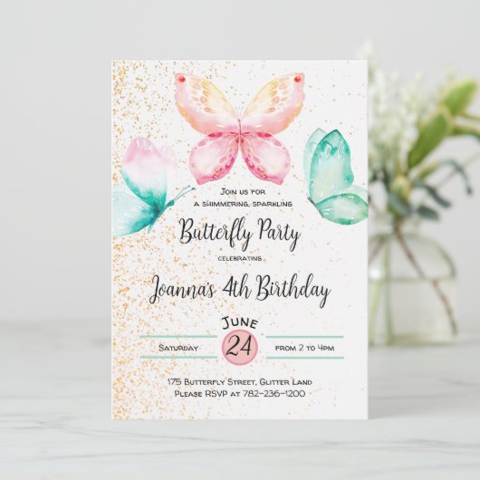 Boterfly-uitnodiging Kaart (Staand voorkant)