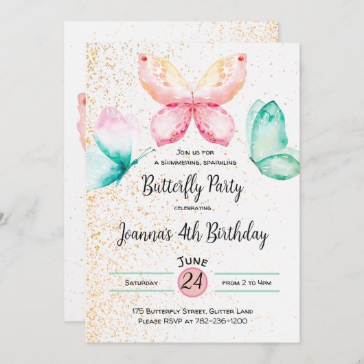 Boterfly-uitnodiging Kaart (Voorkant / Achterkant)