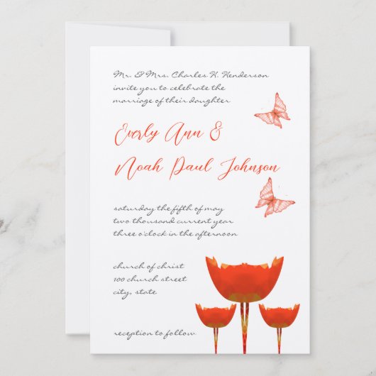 Boterfly - uitnodiging voor koraal en grijze papav (Voorkant)