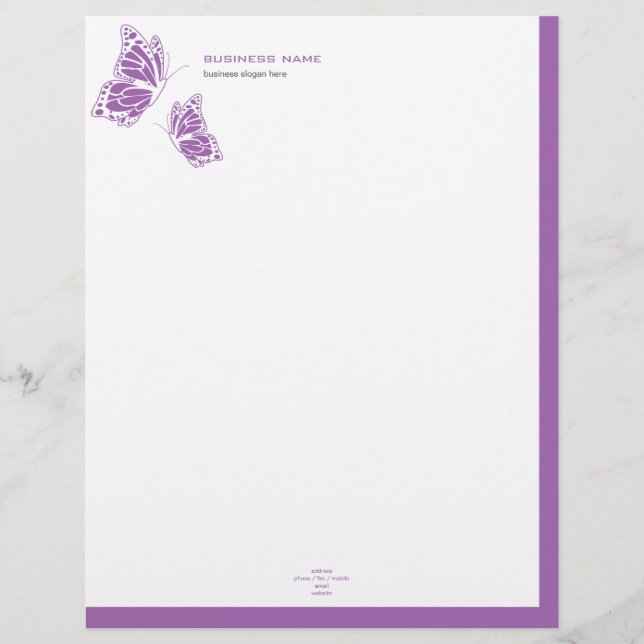 Boterfly Violet en wit elegant modern 2 Briefhoofd Ontwerp (Voorkant)