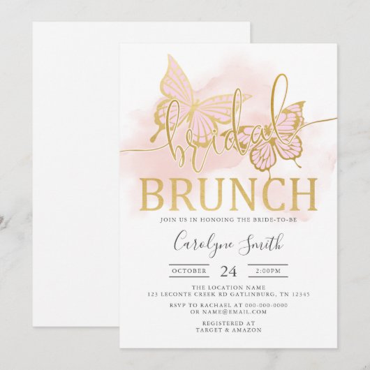 Boterfly Vrijgezellenfeest Bridal Brunch Kaart (Voorkant / Achterkant)