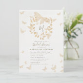 Boterfly Vrijgezellenfeest Gold Monogram Elegant Kaart (Staand voorkant)