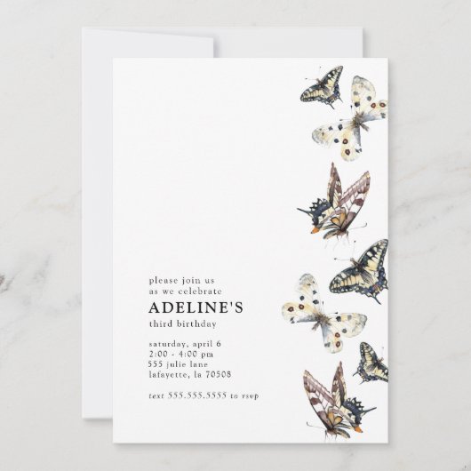 Boterfly Waterverf Birthday Party Invitation Kaart (Voorkant)