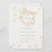 Boterfly Wedding Gold Monogrammen met grote elegan Kaart (Voorkant)