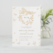 Boterfly Wedding Gold Monogrammen met grote elegan Kaart (Staand voorkant)