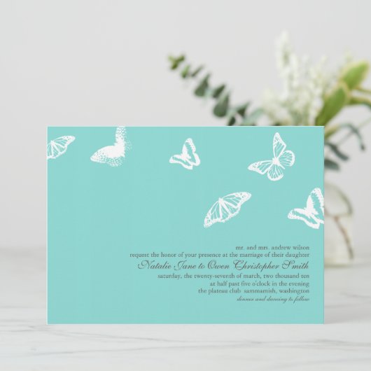Boterfly Wedding Invitation Kaart (Staand voorkant)