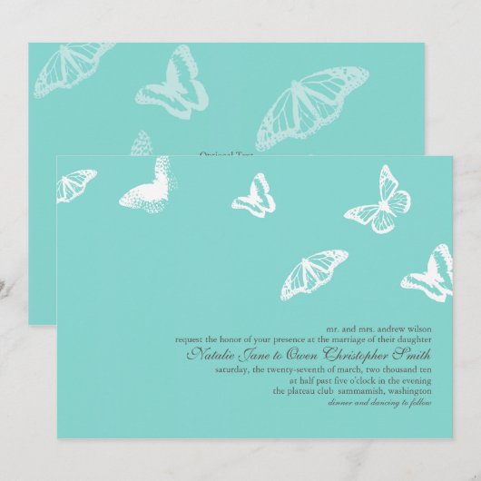 Boterfly Wedding Invitation Kaart (Voorkant / Achterkant)