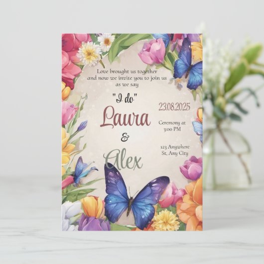 Boterfly Wedding Invitation Kaart (Staand voorkant)
