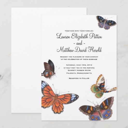 Boterfly Wedding Invitation Kaart (Voorkant / Achterkant)