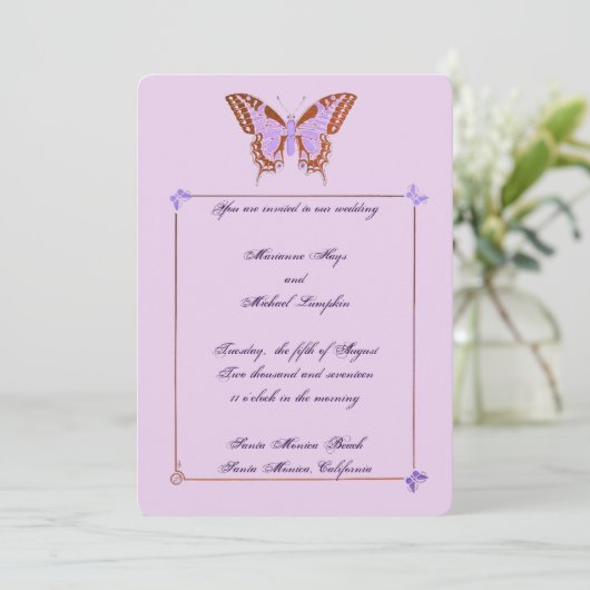 Boterfly Wedding Invitation Kaart (Staand voorkant)