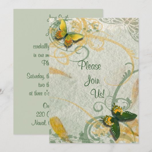 Boterfly Wedding Invitation Kaart (Voorkant / Achterkant)