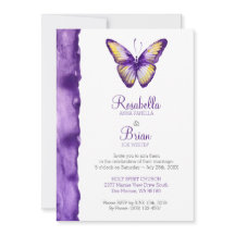 Boterfly Wedding Invitations Paarse Waterverf