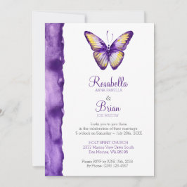 Boterfly Wedding Invitations Paarse Waterverf Kaart