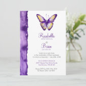 Boterfly Wedding Invitations Paarse Waterverf Kaart (Staand voorkant)