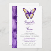 Boterfly Wedding Invitations Paarse Waterverf Kaart (Voorkant / Achterkant)