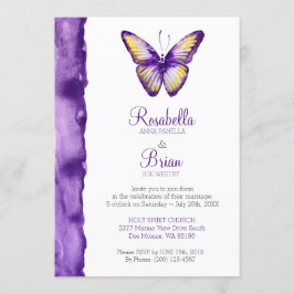 Boterfly Wedding Invitations Paarse Waterverf Kaart