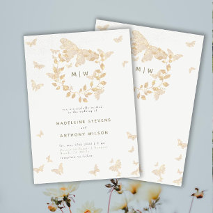 Boterfly Wedding Lavender Gold Monogrammen Elegant Kaart