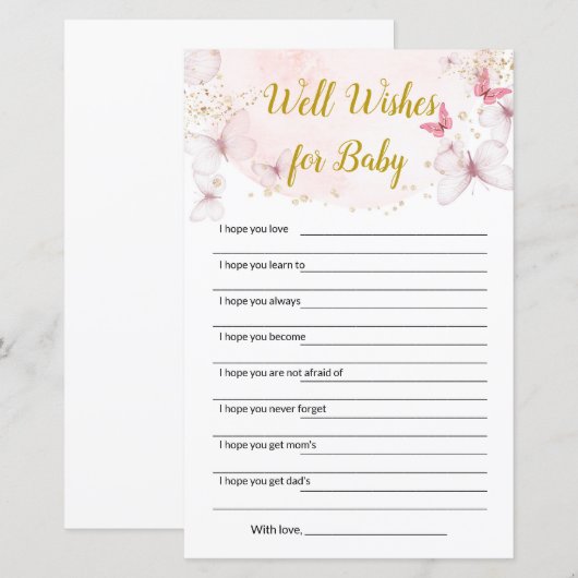 Boterfly-wensen voor Baby Baby shower games (Voorkant / Achterkant)