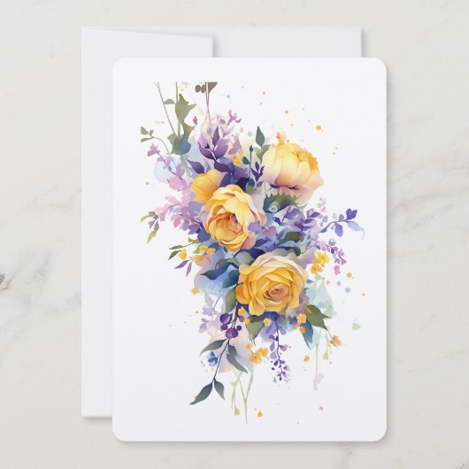Botergeel Bloemen Waterverf Elegant Huwelijk Kaart (Achterkant)