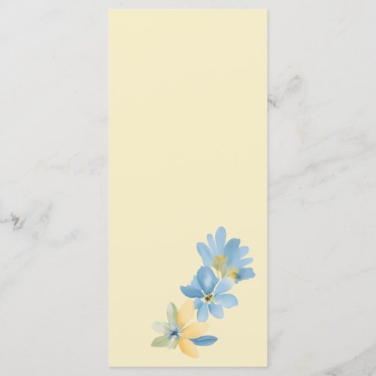 Botergeel Bord Blauw Bloemen Waterverf bruiloft Menu (Achterkant)