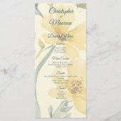 Botergeel Bord Blauw Bloemen Waterverf bruiloft Menu (Voorkant)