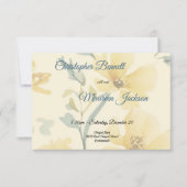 Botergeel Bord Blauw Bloemen Waterverf RSVP Kaartje (Voorkant)