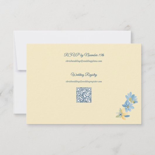 Botergeel Bord Blauw Bloemen Waterverf RSVP Kaartje (Achterkant)