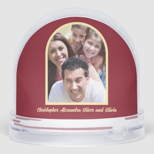 Botergeel Dieprood Graphic Tree Foto jaarlijks Sneeuwbol (Achterkant)