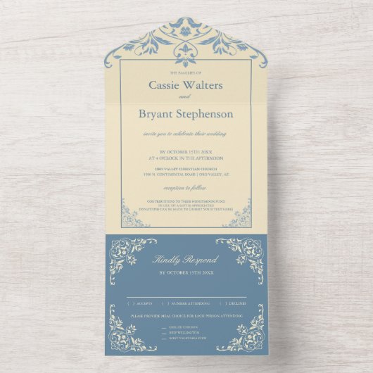 Botergeel Elegant Alles in één huwelijksuitnodigin All In One Uitnodiging (Binnen)