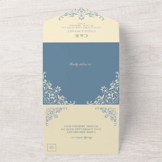 Botergeel Elegant Alles in één huwelijksuitnodigin All In One Uitnodiging (Buitenkant)