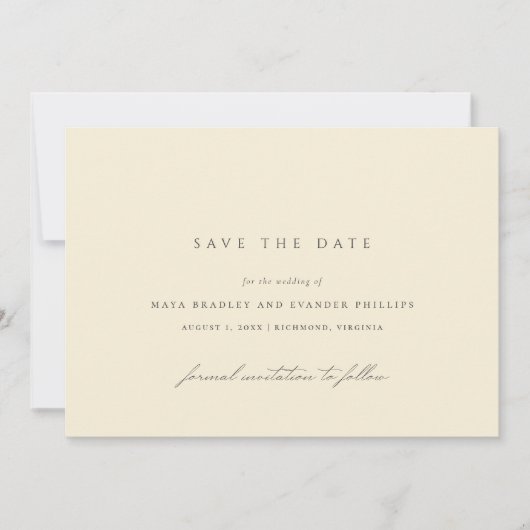 Botergeel | Elegante Minimalistische Trouwdag Save The Date (Voorkant)
