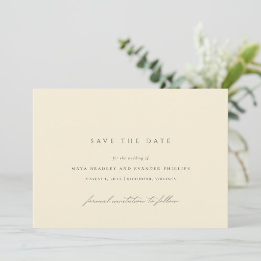 Botergeel | Elegante Minimalistische Trouwdag Save The Date (Staand voorkant)