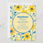 Botergeel en Blauw Bloemen-Baby shower Kaart (Voorkant)