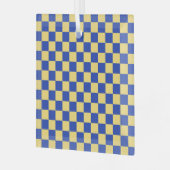 Botergeel en blauw geruit bordpatroon glas ornament (Voorkant links)