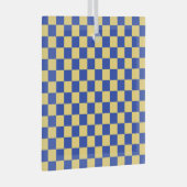 Botergeel en blauw geruit bordpatroon glas ornament (Voorkant Rechts)