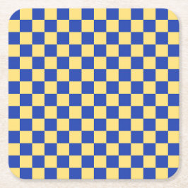 Botergeel en blauw geruit bordpatroon kartonnen onderzetters