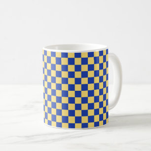 Botergeel en blauw geruit bordpatroon koffiemok