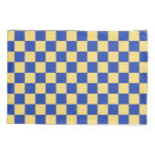 Botergeel en blauw geruit bordpatroon kussensloop (Achterkant-Links)