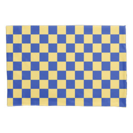 Botergeel en blauw geruit bordpatroon kussensloop