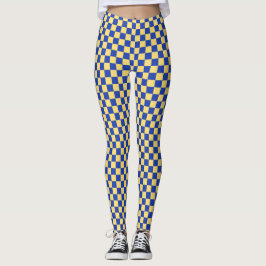 Botergeel en blauw geruit bordpatroon leggings