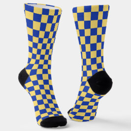 Botergeel en blauw geruit bordpatroon sokken
