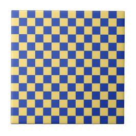 Botergeel en blauw geruit bordpatroon tegeltje