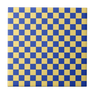 Botergeel en blauw geruit bordpatroon tegeltje