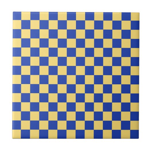 Botergeel en blauw geruit bordpatroon tegeltje (Voorkant)