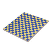 Botergeel en blauw geruit bordpatroon tegeltje (Zijkant)