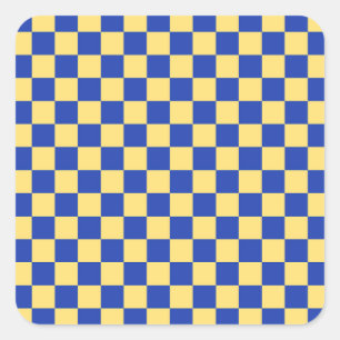Botergeel en blauw geruit bordpatroon vierkante sticker