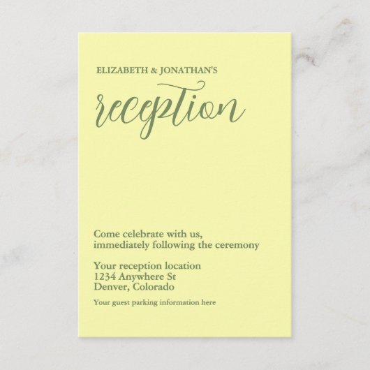 Botergeel en salie minimalistische receptie informatiekaartje (Voorkant)