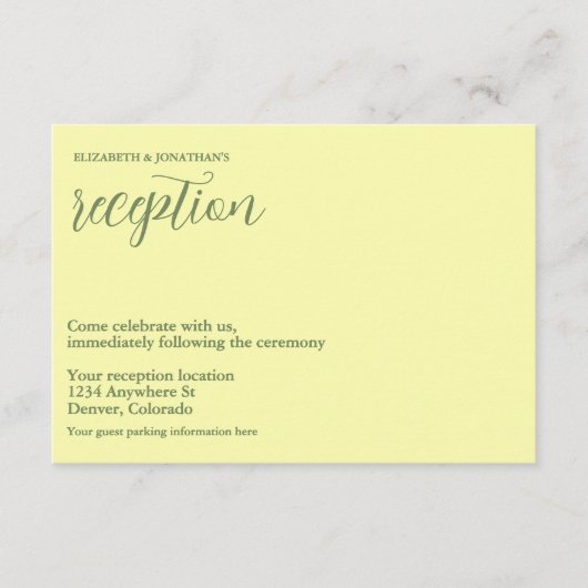 Botergeel en salie minimalistische receptie informatiekaartje (Voorkant)