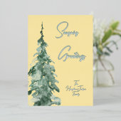 Botergeel & Groene Waterverf Kerstboom Folie Feestdagenkaart (Staand Voorkant)