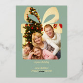 Botergeel & Groene Waterverf Kerstboom Folie Feestdagenkaart (Achterkant)